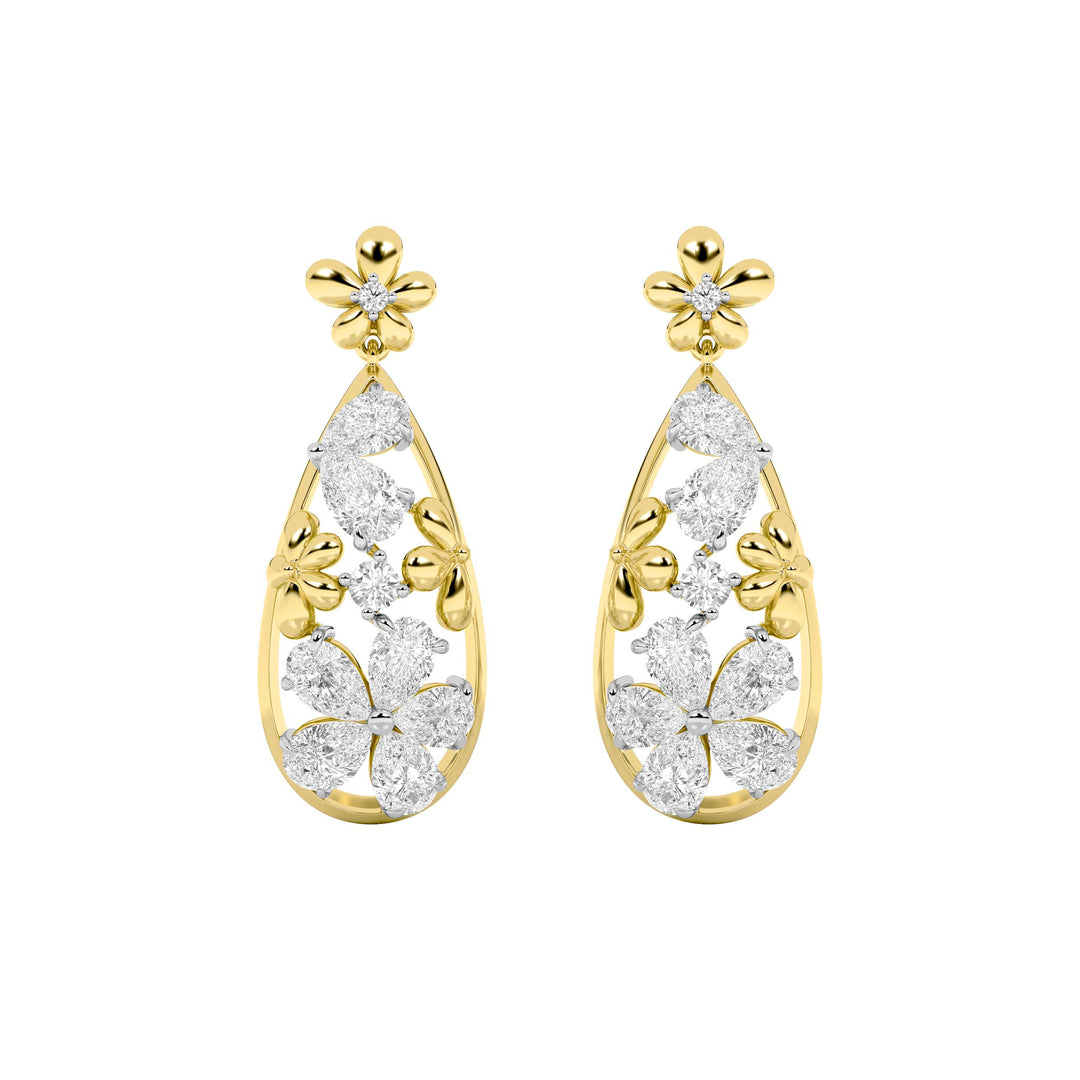 3.75Cttw Pear Shaped Lab Grown Diamond (F/VS) Fancy Flower Earrings in 14K Gold