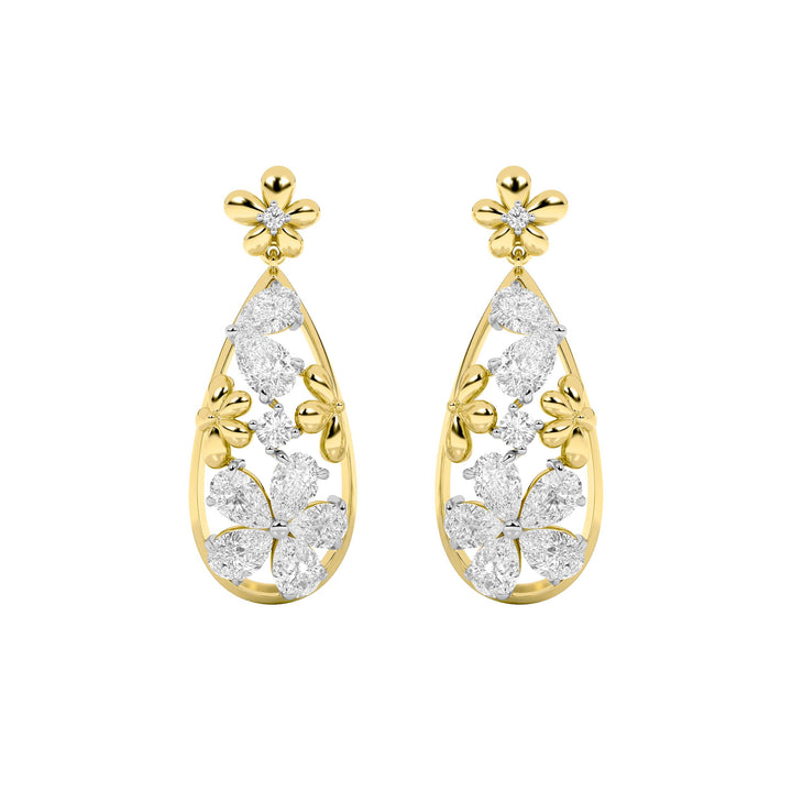 3.75Cttw Pear Shaped Lab Grown Diamond (F/VS) Fancy Flower Earrings in 14K Gold
