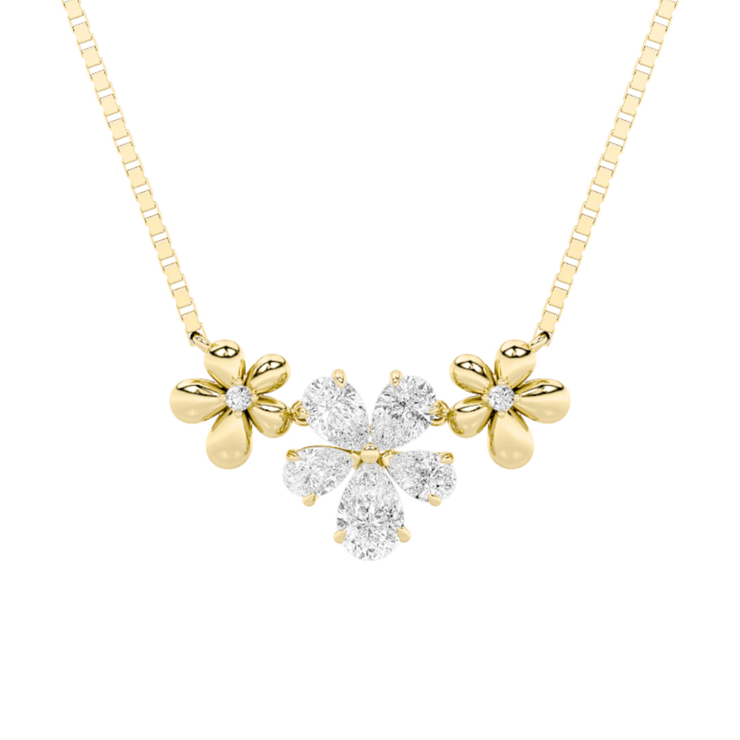 2CTW Pear Shaped Lab Grown Diamond (F/VS) Fancy Flower Necklace in 14K Gold