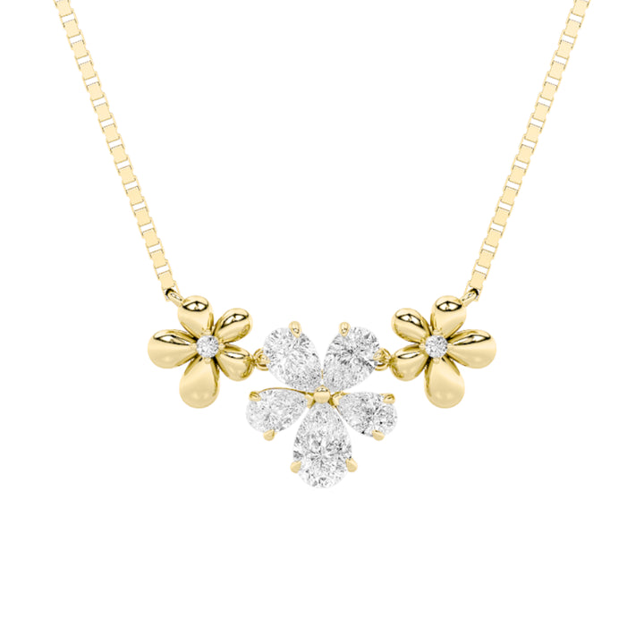 2CTW Pear Shaped Lab Grown Diamond (F/VS) Fancy Flower Necklace in 14K Gold