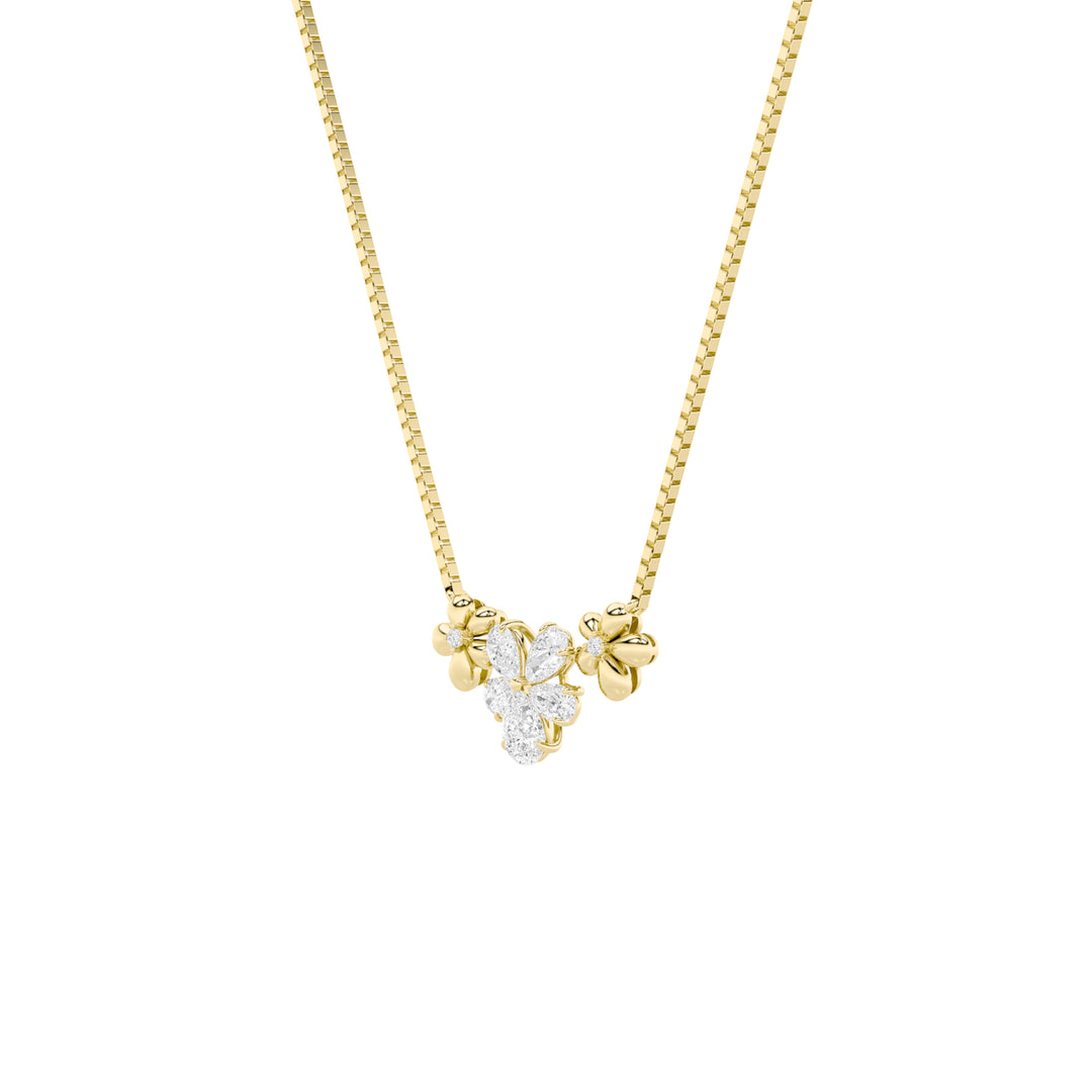 2CTW Pear Shaped Lab Grown Diamond (F/VS) Fancy Flower Necklace in 14K Gold