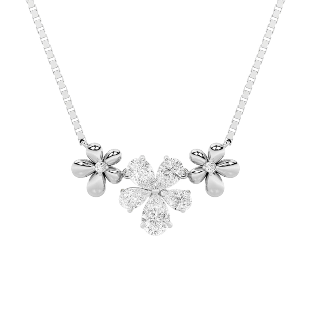 2Cttw Pear Shaped Lab Grown Diamond (F/VS) Fancy Flower Necklace in 14K Gold