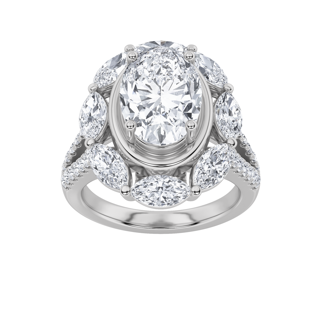 14KW 3.8ct Oval Lab Diamond Halo Engagement Ring