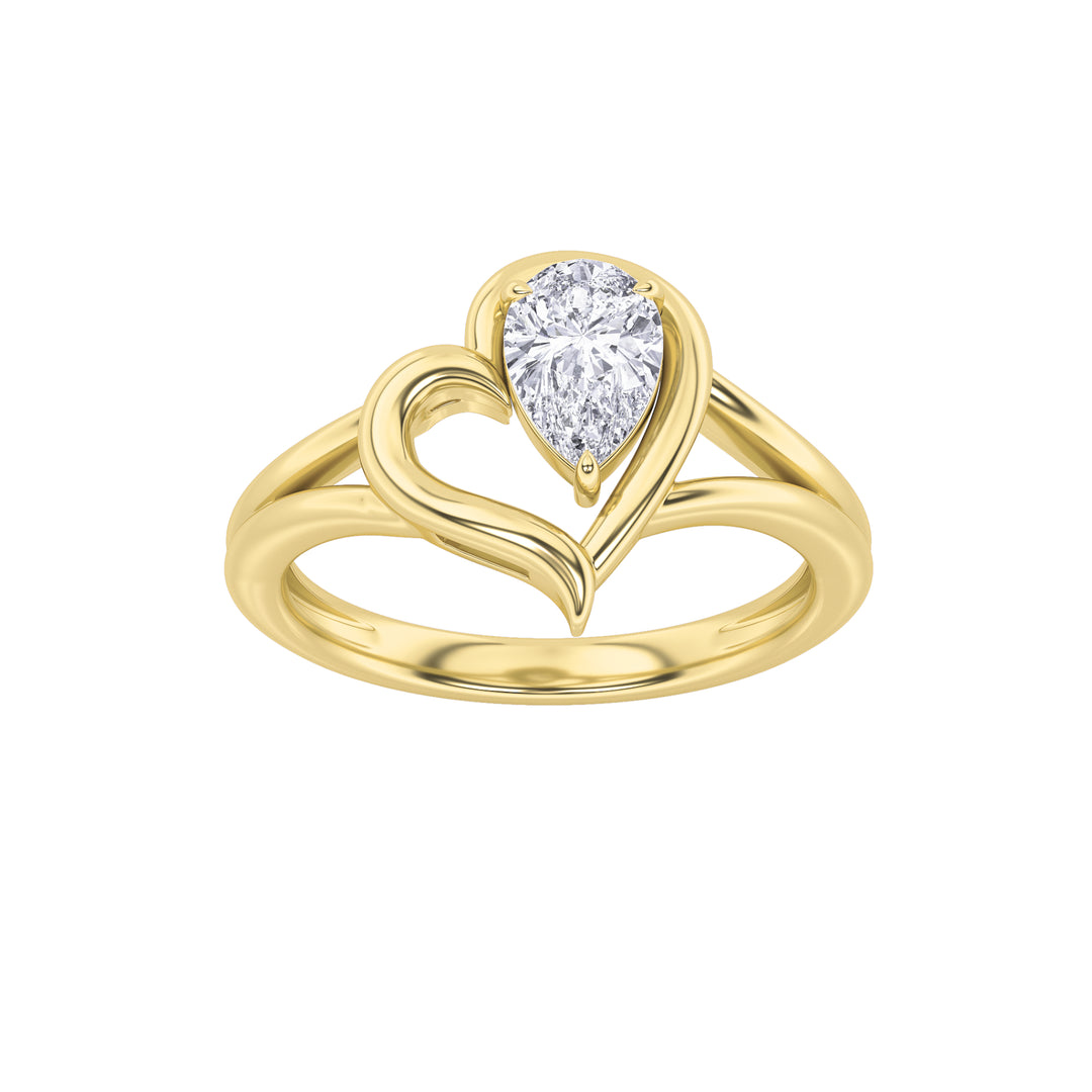 0.5CTW Pear Shaped Lab Grown Diamond (F/VS) Heart Ring in 14K Yellow Gold