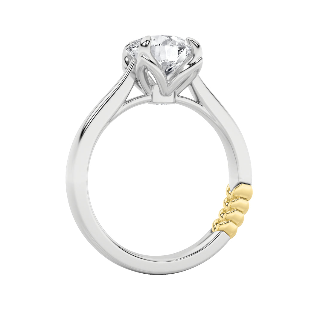 2Cttw Round Shaped Lab Grown Diamond (F/VS) Two Tone Classic Solitaire Engagement Ring in 14K Gold
