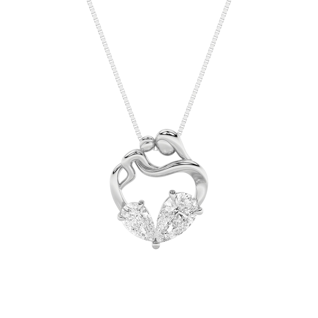 3Cttw Pear Shaped Lab Grown Diamond (F/VS) Mother& Child Heart Shaped Pendant in 14K Gold
