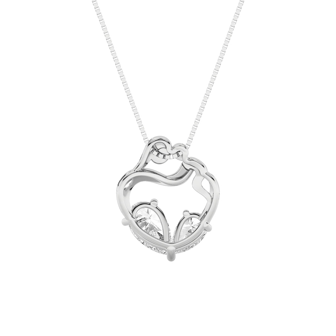 3Cttw Pear Shaped Lab Grown Diamond (F/VS) Mother& Child Heart Shaped Pendant in 14K Gold