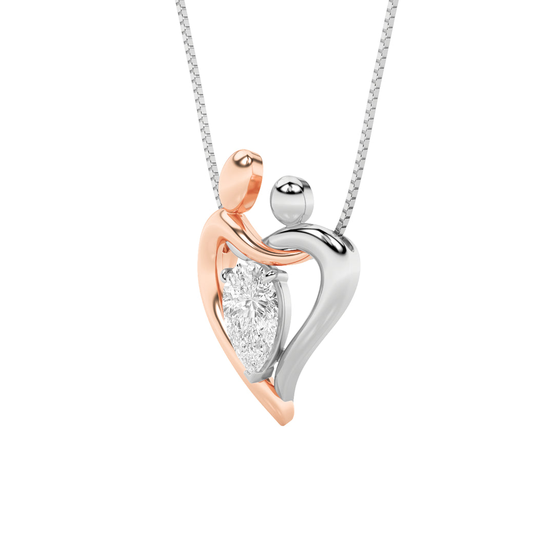 1.5Cttw Pear Shaped Lab Grown Diamond (F/VS) Mother and Child Heart Shaped Pendant in 14K Gold