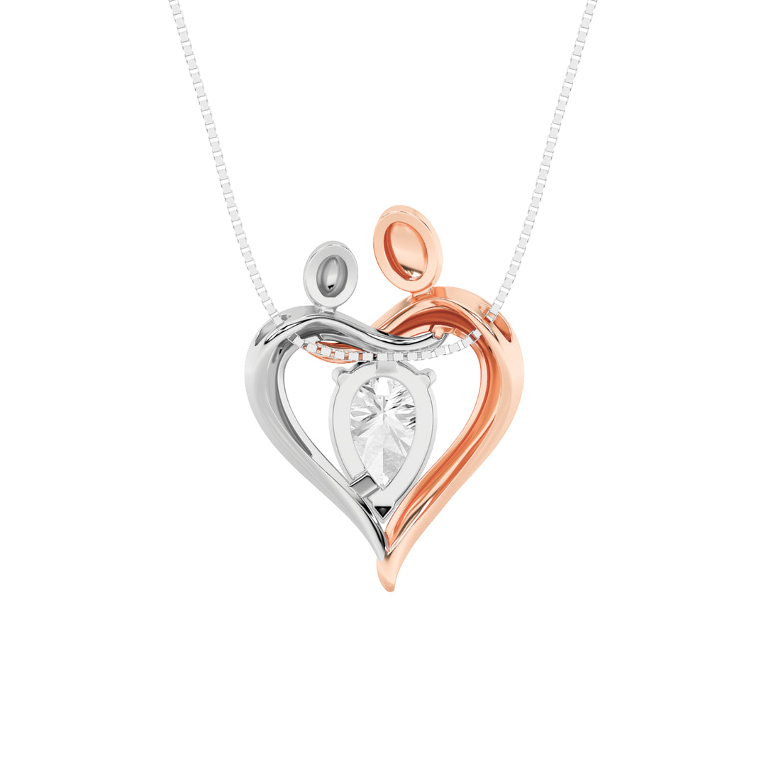 1.5Cttw Pear Shaped Lab Grown Diamond (F/VS) Mother and Child Heart Shaped Pendant in 14K Gold