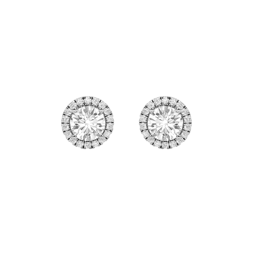 3CTW Round Shaped Lab Grown Diamond (F/VS) Halo Stud Earrings in 14K Gold