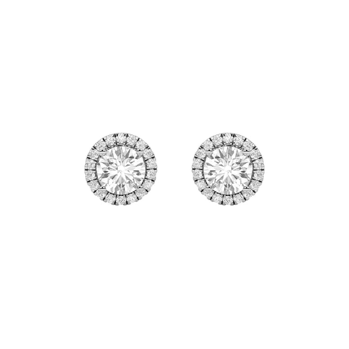 3CTW Round Shaped Lab Grown Diamond (F/VS) Halo Stud Earrings in 14K Gold