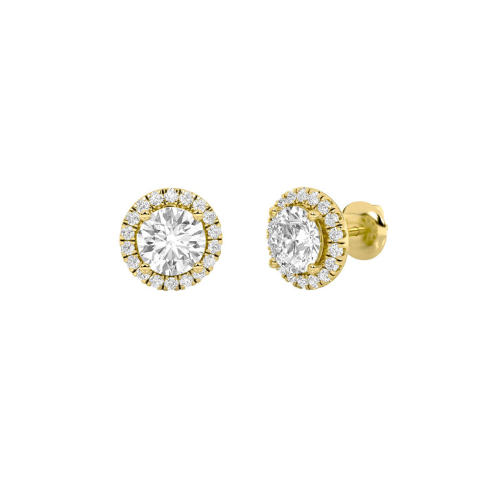 3CTW Round Shaped Lab Grown Diamond (F/VS) Halo Stud Earrings in 14K Gold