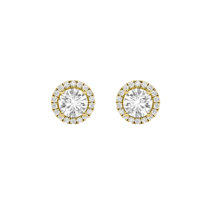 3CTW Round Shaped Lab Grown Diamond (F/VS) Halo Stud Earrings in 14K Gold