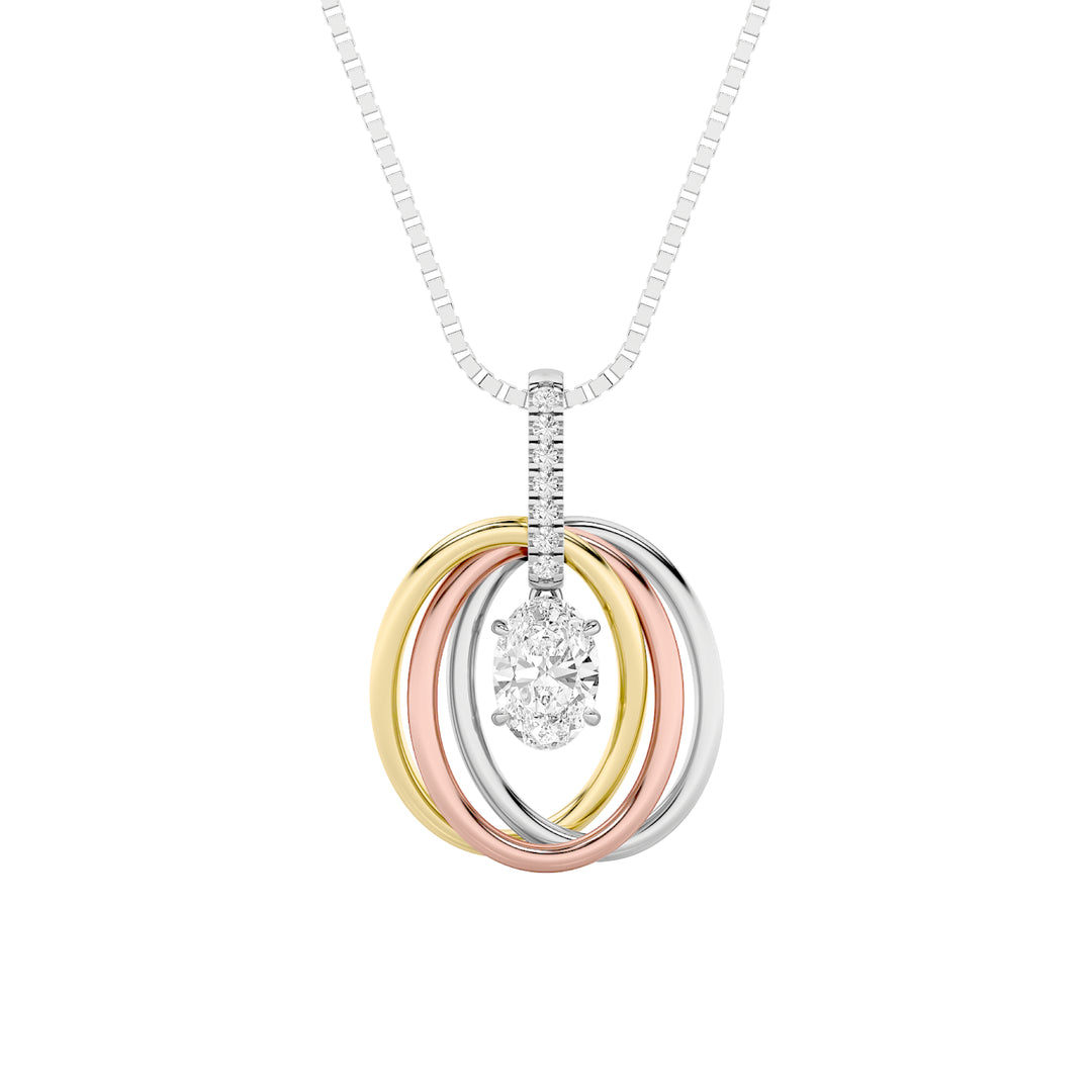 1.5Cttw Oval Shaped Lab Grown Diamond (F/VS) Three Tone Solitaire Accented Pendant in 14K Gold