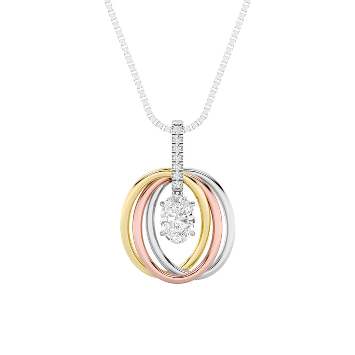 1.5Cttw Oval Shaped Lab Grown Diamond (F/VS) Three Tone Solitaire Accented Pendant in 14K Gold