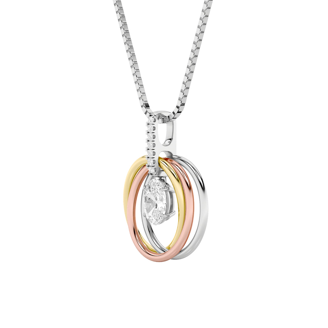 1.5Cttw Oval Shaped Lab Grown Diamond (F/VS) Three Tone Solitaire Accented Pendant in 14K Gold