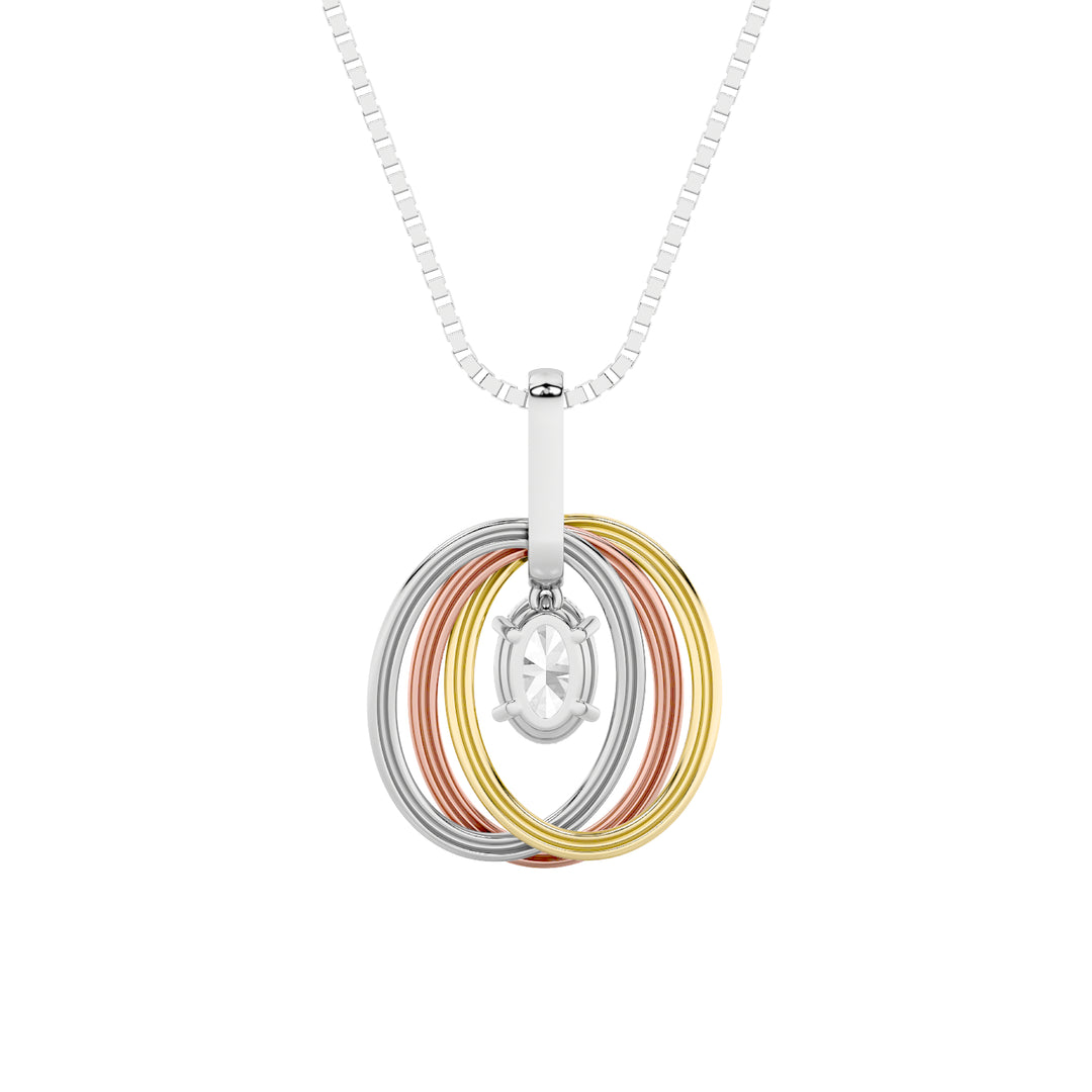 1.5Cttw Oval Shaped Lab Grown Diamond (F/VS) Three Tone Solitaire Accented Pendant in 14K Gold