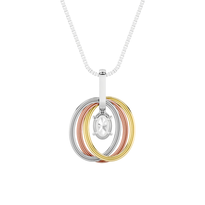 1.5Cttw Oval Shaped Lab Grown Diamond (F/VS) Three Tone Solitaire Accented Pendant in 14K Gold