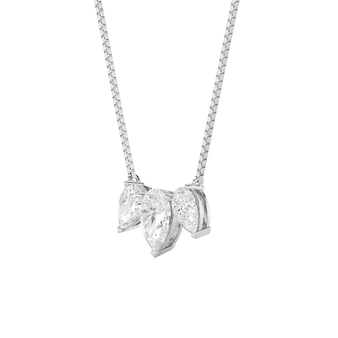 3Cttw Pear Shaped Lab Grown Diamond (F/VS) Three Stone Necklace in 14K Gold