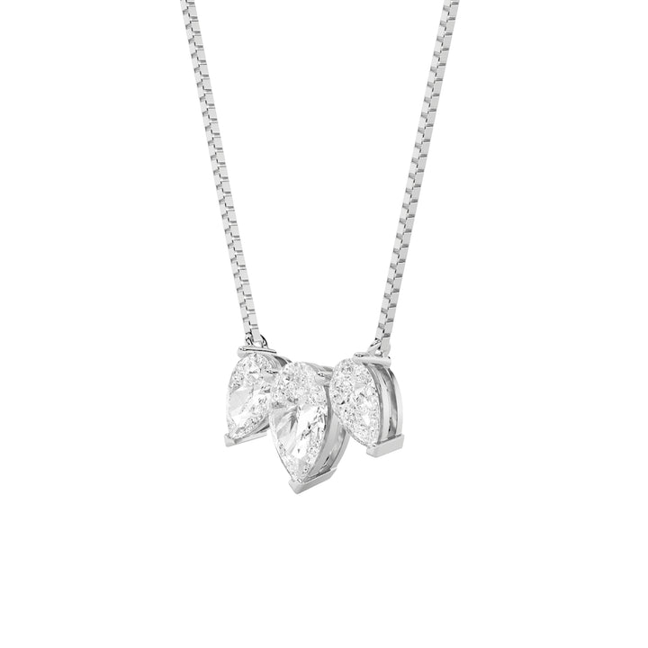 3Cttw Pear Shaped Lab Grown Diamond (F/VS) Three Stone Necklace in 14K Gold