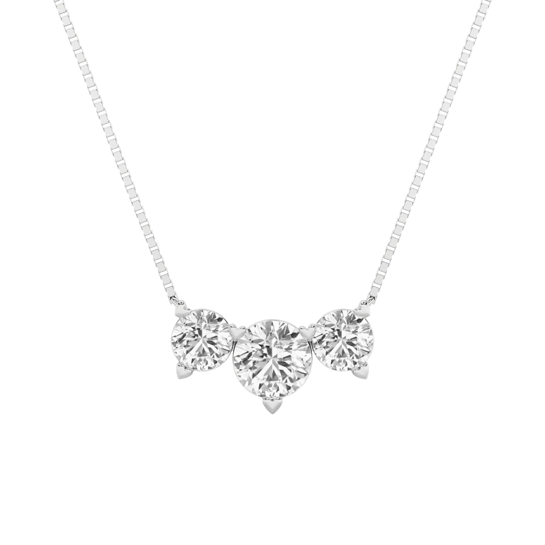 2CTW Round Shaped Lab Grown Diamond (F/VS) Three Stone Necklace in 14K Gold