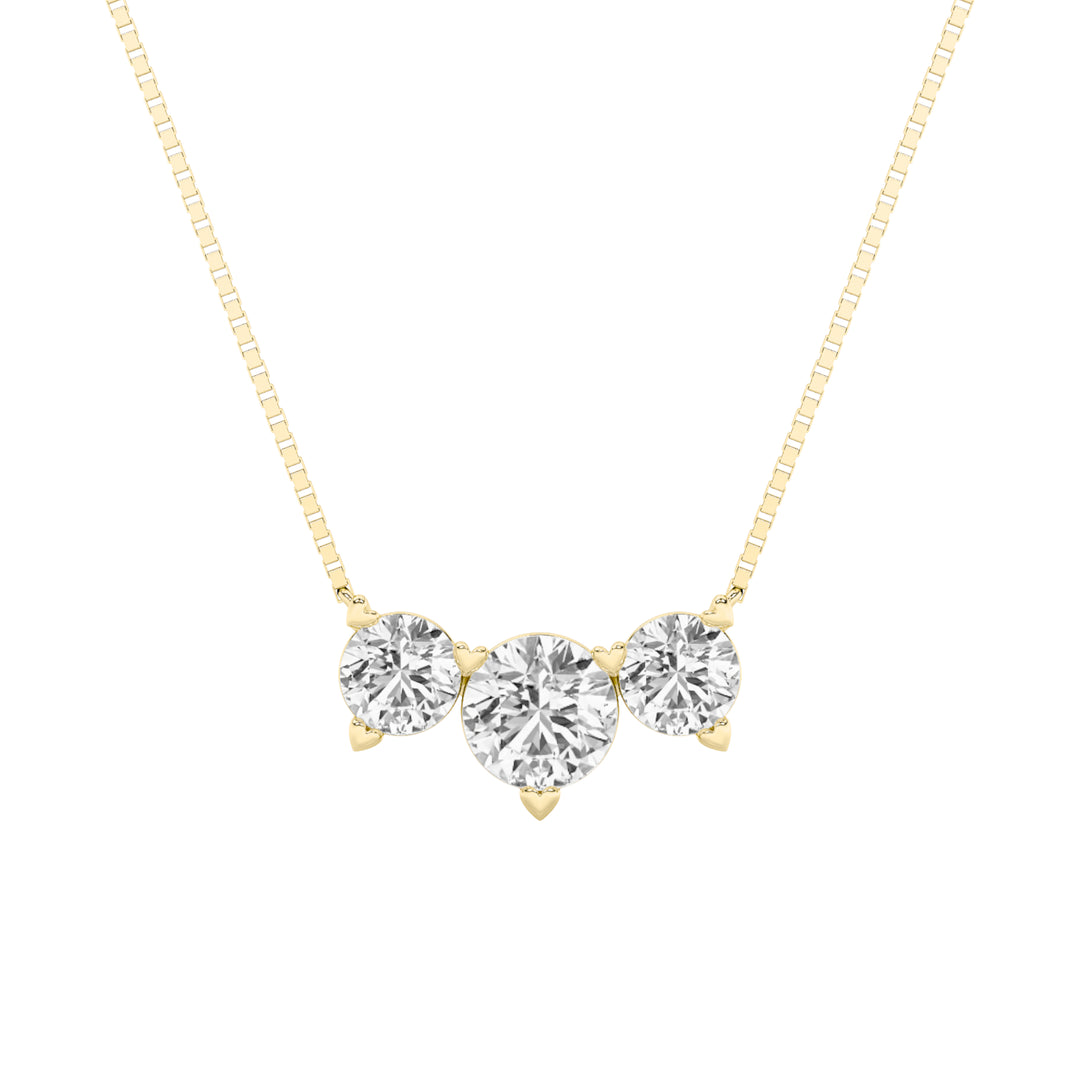 2CTW Round Shaped Lab Grown Diamond (F/VS) Three Stone Necklace in 14K Gold
