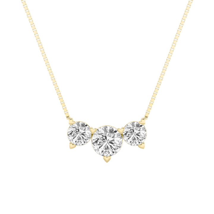 2CTW Round Shaped Lab Grown Diamond (F/VS) Three Stone Necklace in 14K Gold