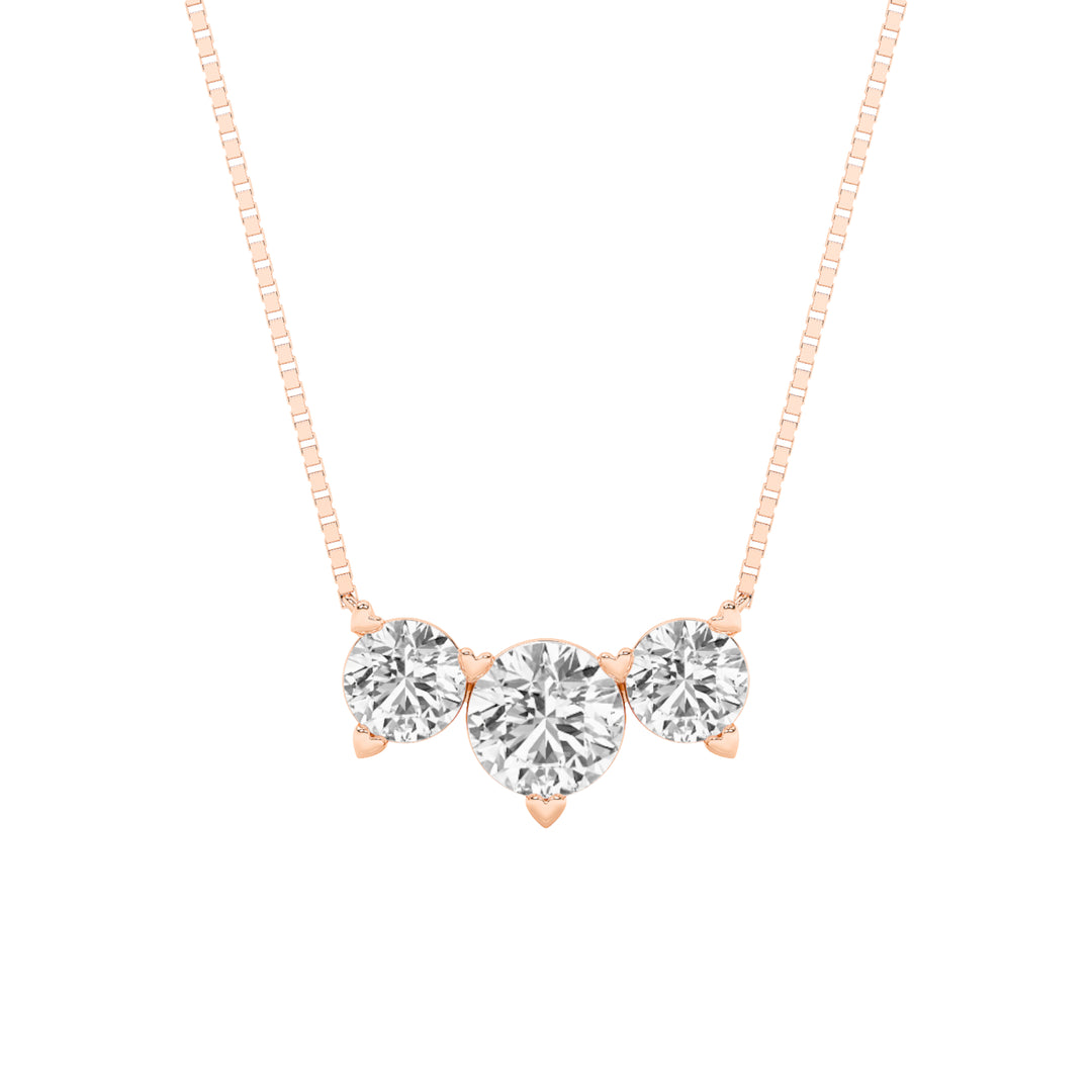 2CTW Round Shaped Lab Grown Diamond (F/VS) Three Stone Necklace in 14K Gold