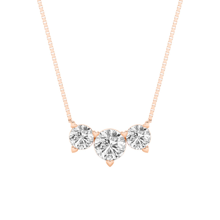 2CTW Round Shaped Lab Grown Diamond (F/VS) Three Stone Necklace in 14K Gold