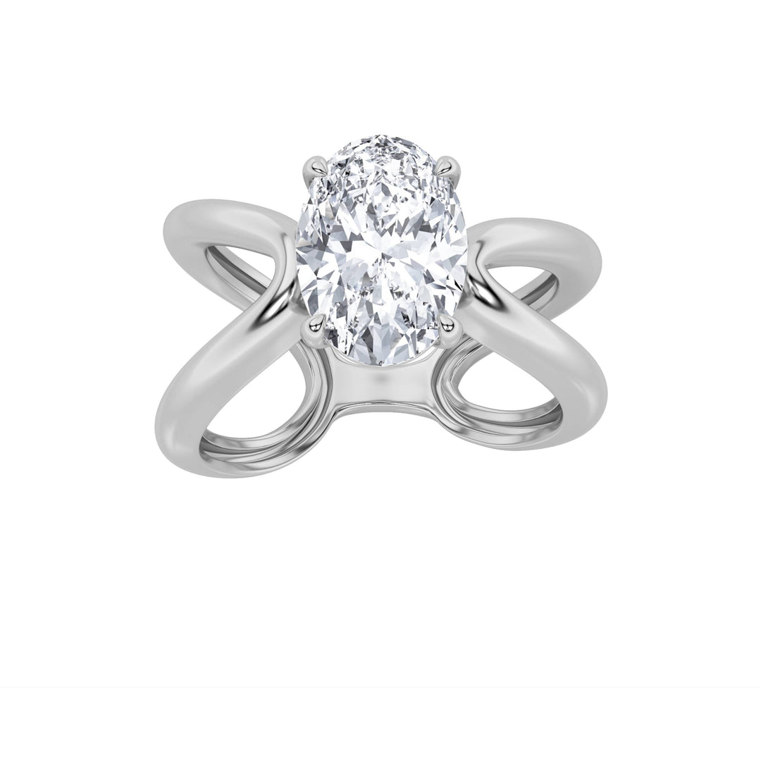 2Cttw Oval Shaped Lab Grown Diamond (F/VS) Criss Cross Fancy Solitaire Ring in 14K Gold