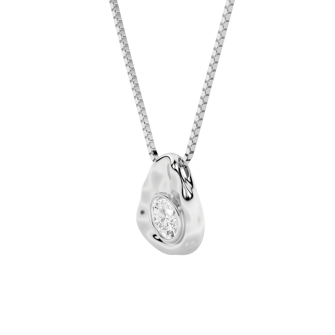 1Cttw Oval Shaped Lab Grown Diamond (F/VVS) Organic Design Solitaire Pendant in 14K Gold