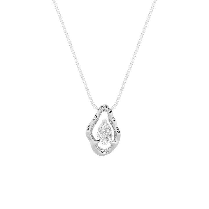 1Cttw Pear Shaped Lab Grown Diamond (F/VS) Organic Design Solitaire Pendant in 14K Gold