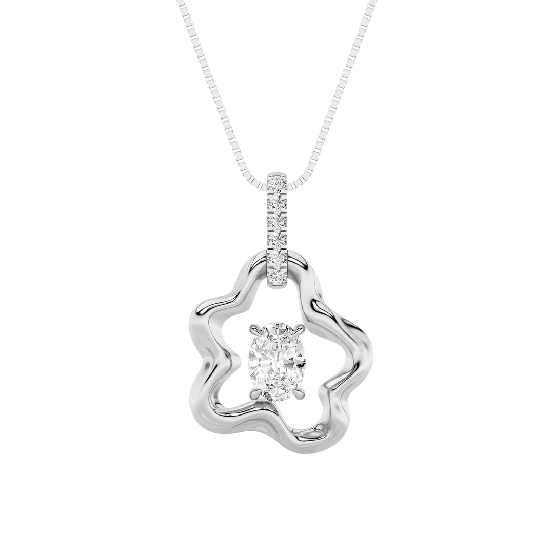 1Cttw Oval Shaped Lab Grown Diamond (F/VS) Organic Design Solitaire Pendant in 14K Gold