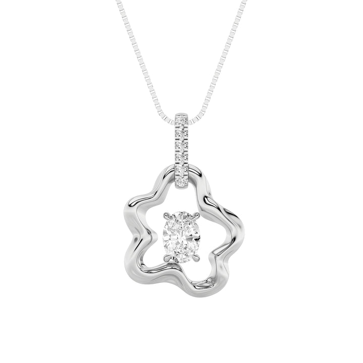 1Cttw Oval Shaped Lab Grown Diamond (F/VS) Organic Design Solitaire Pendant in 14K Gold