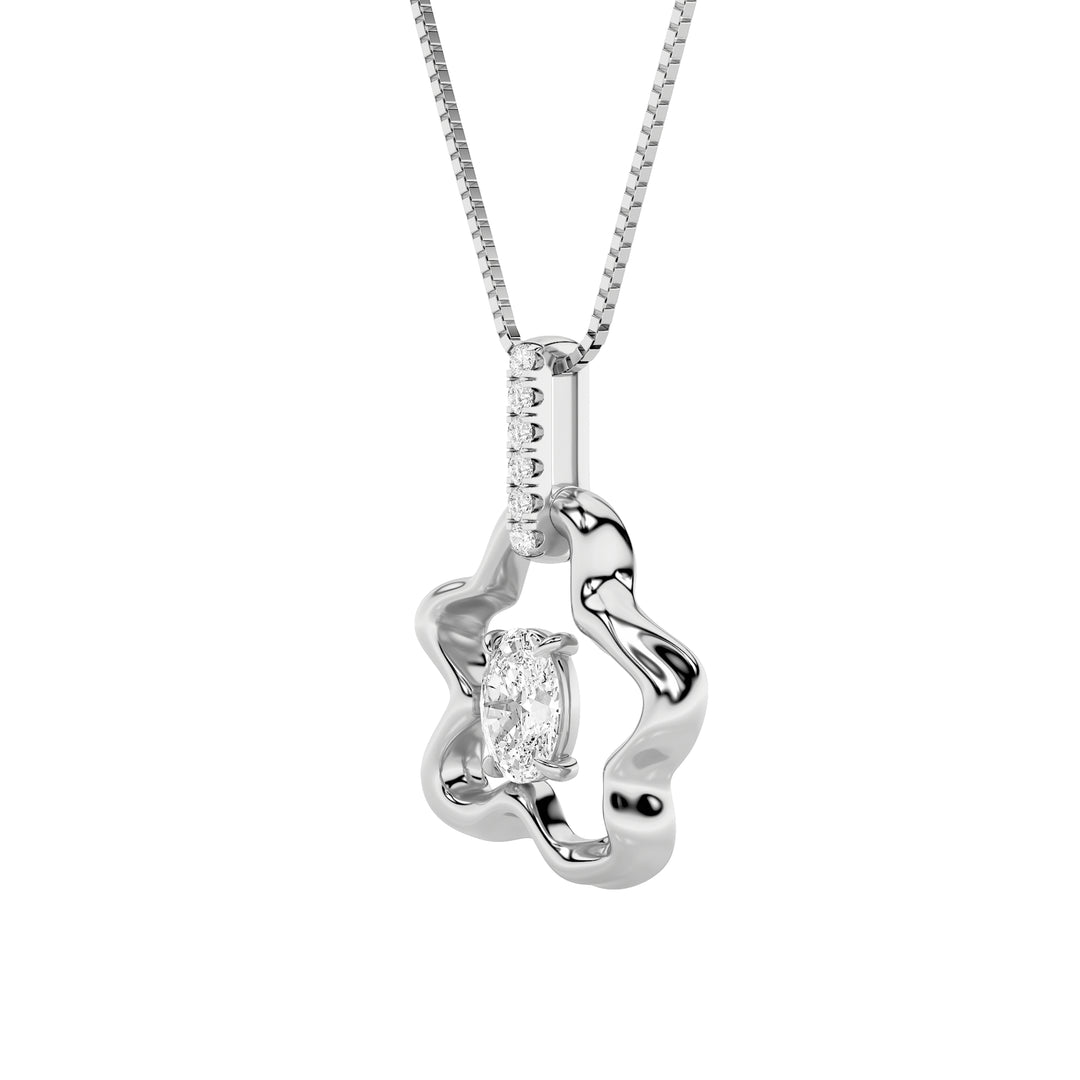 1Cttw Oval Shaped Lab Grown Diamond (F/VS) Organic Design Solitaire Pendant in 14K Gold