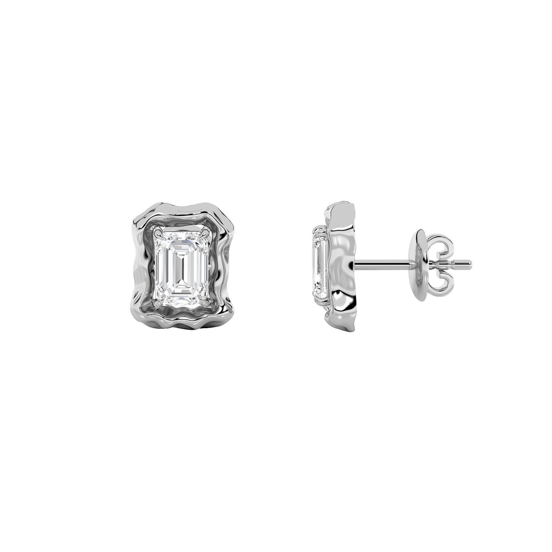 1.5CTW Emerald Shaped Lab Grown Diamond (F/VS) Organic Design Stud Earrings in 14K Gold