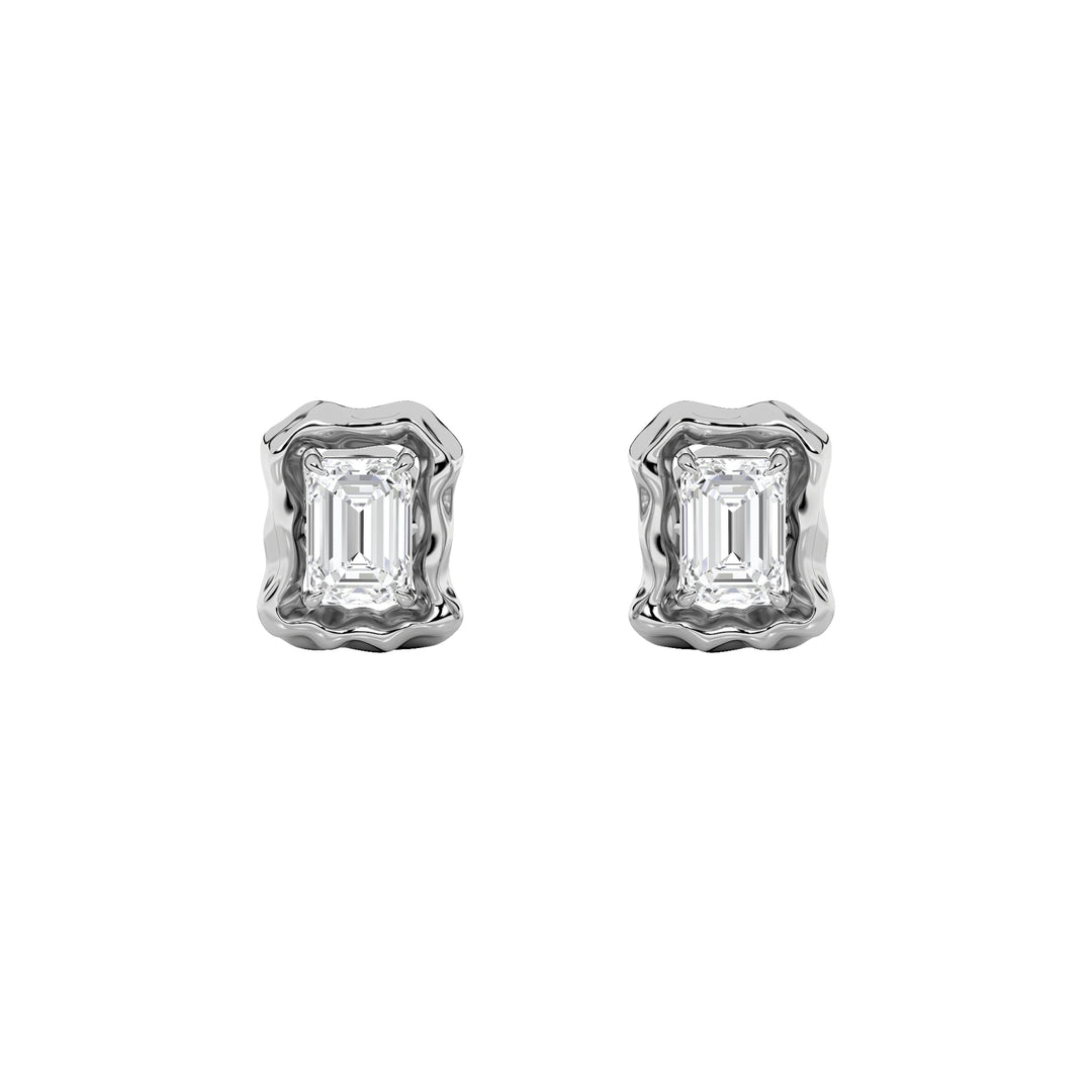 1.5CTW Emerald Shaped Lab Grown Diamond (F/VS) Organic Design Stud Earrings in 14K Gold