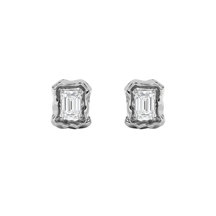 1.5CTW Emerald Shaped Lab Grown Diamond (F/VS) Organic Design Stud Earrings in 14K Gold