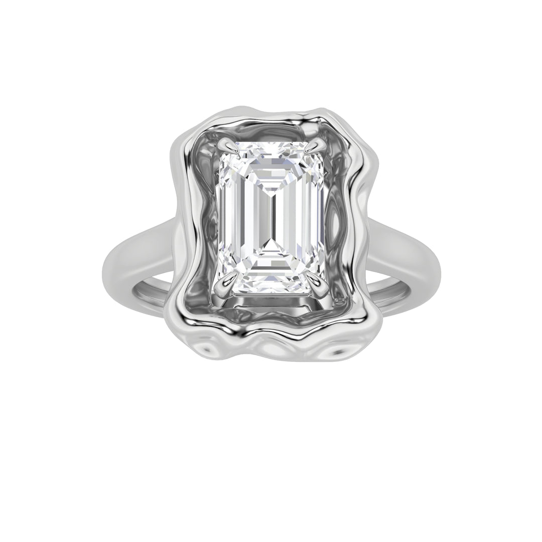 1.5CTW Emerald Shaped Lab Grown Diamond (F/VS) Organic Design Solitaire Ring in 14K Gold