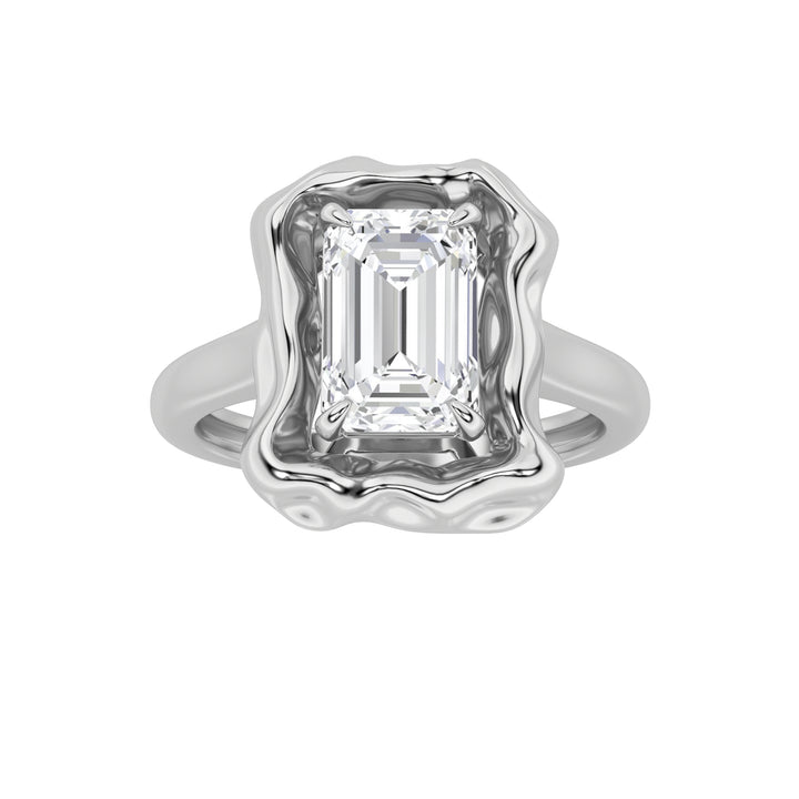 1.5CTW Emerald Shaped Lab Grown Diamond (F/VS) Organic Design Solitaire Ring in 14K Gold