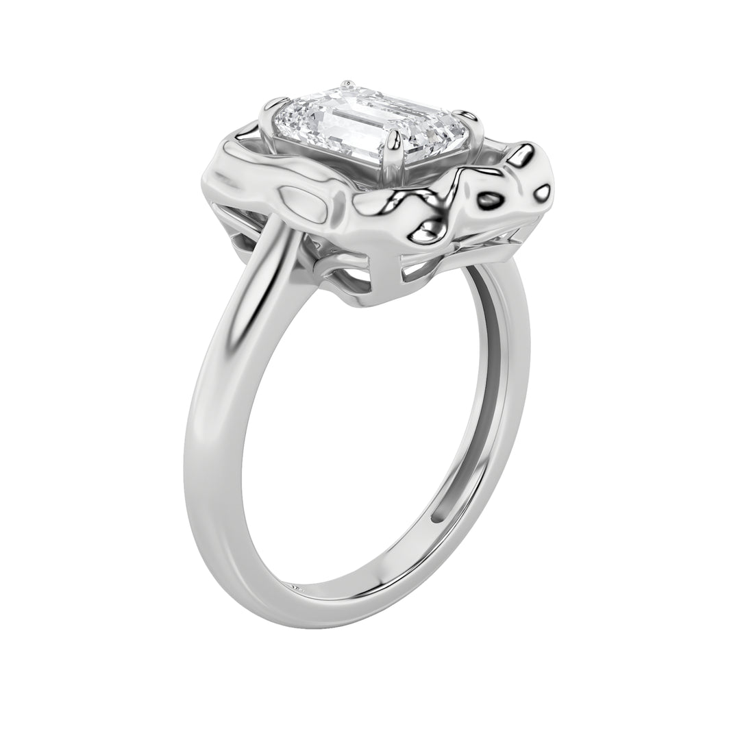 1.5CTW Emerald Shaped Lab Grown Diamond (F/VS) Organic Design Solitaire Ring in 14K Gold