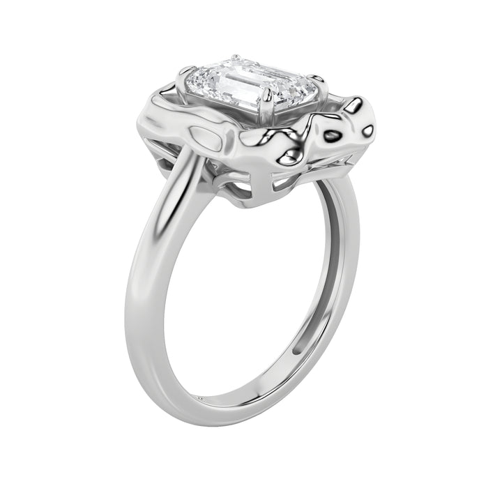 1.5CTW Emerald Shaped Lab Grown Diamond (F/VS) Organic Design Solitaire Ring in 14K Gold