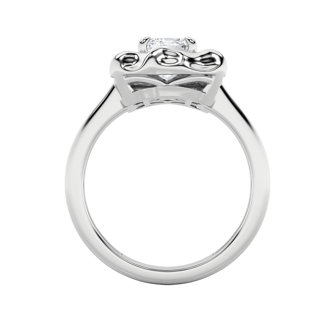 1.5CTW Emerald Shaped Lab Grown Diamond (F/VS) Organic Design Solitaire Ring in 14K Gold