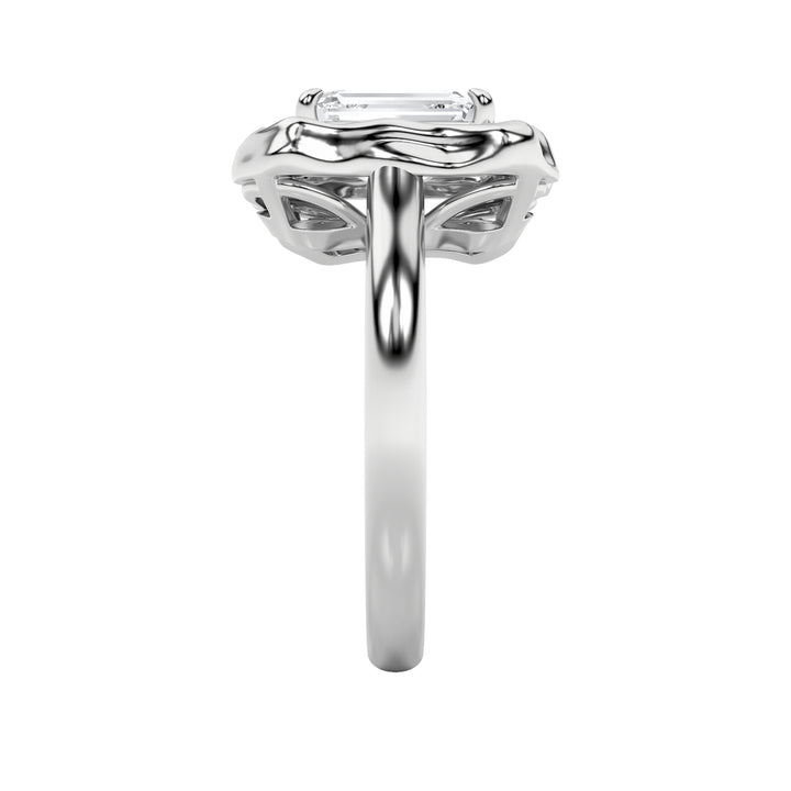 1.5CTW Emerald Shaped Lab Grown Diamond (F/VS) Organic Design Solitaire Ring in 14K Gold