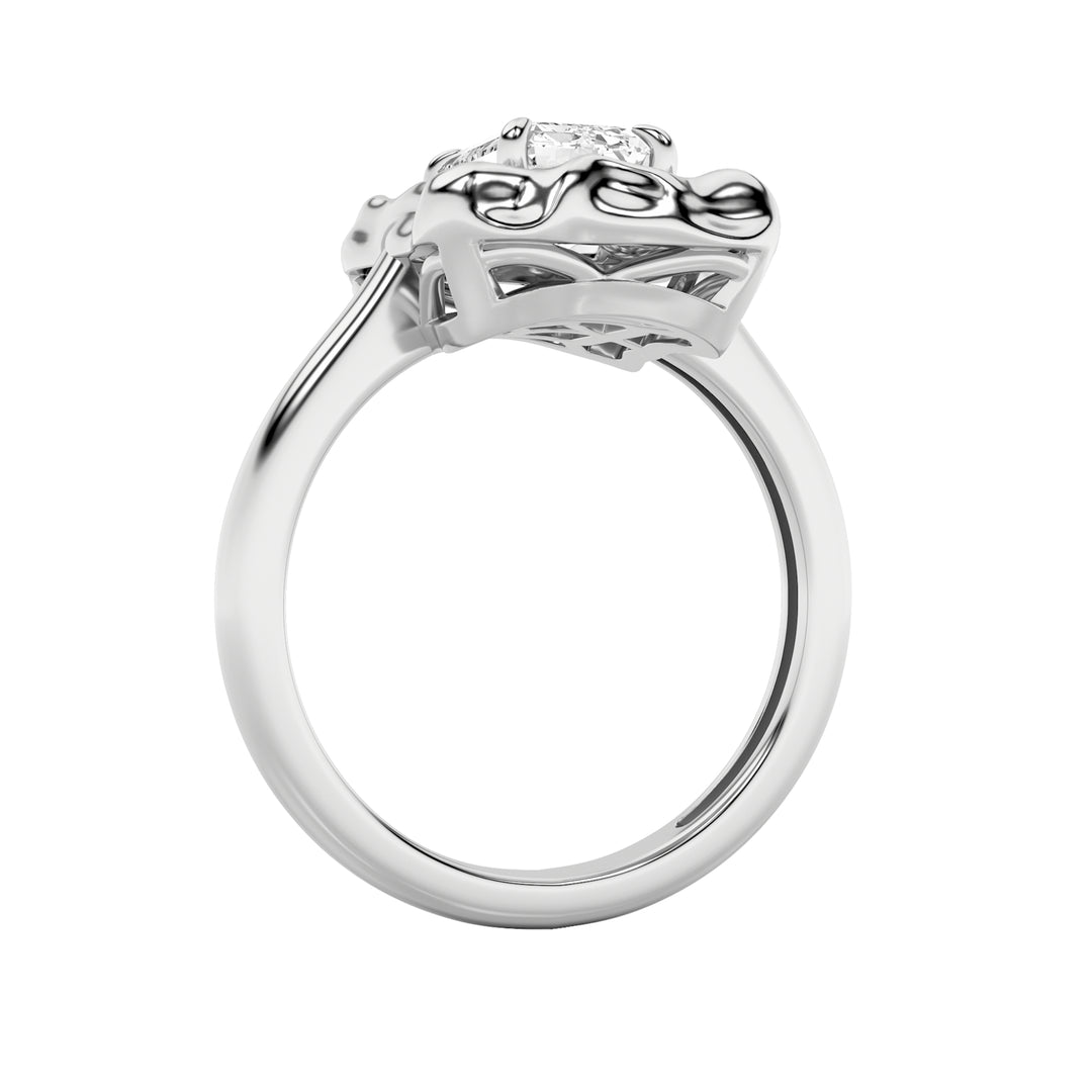 1.5CTW Emerald Shaped Lab Grown Diamond (F/VS) Organic Design Solitaire Ring in 14K Gold