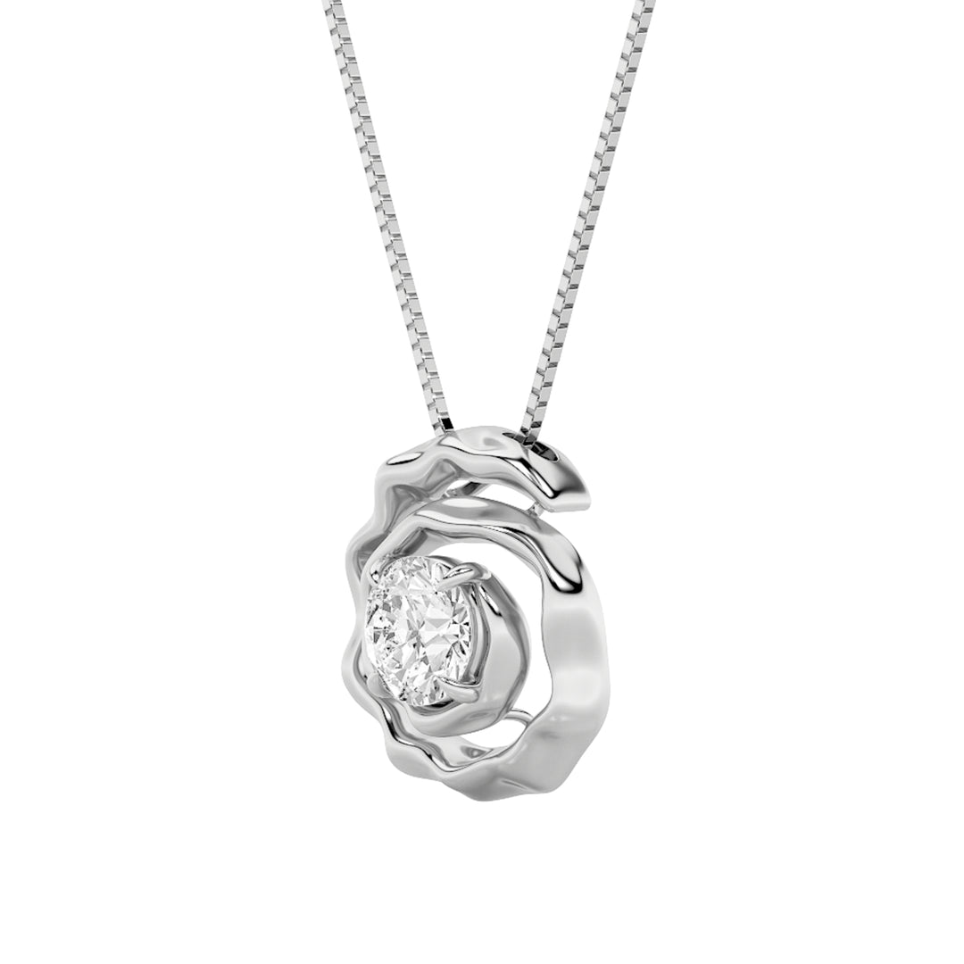 1Cttw Round Shaped Lab Grown Diamond (F/VS) Organic Design Solitaire Pendant in 14K Gold