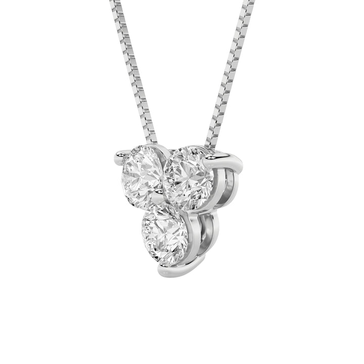 1CTW Round Shaped Lab Grown Diamond (F/VS) Three Stone Pendant in 14K Gold