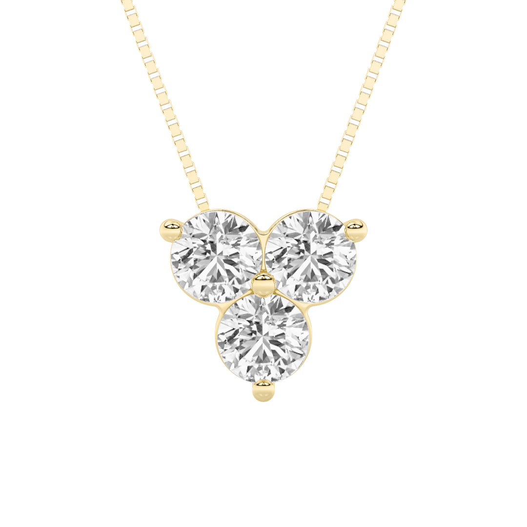 1CTW Round Shaped Lab Grown Diamond (F/VS) Three Stone Pendant in 14K Gold