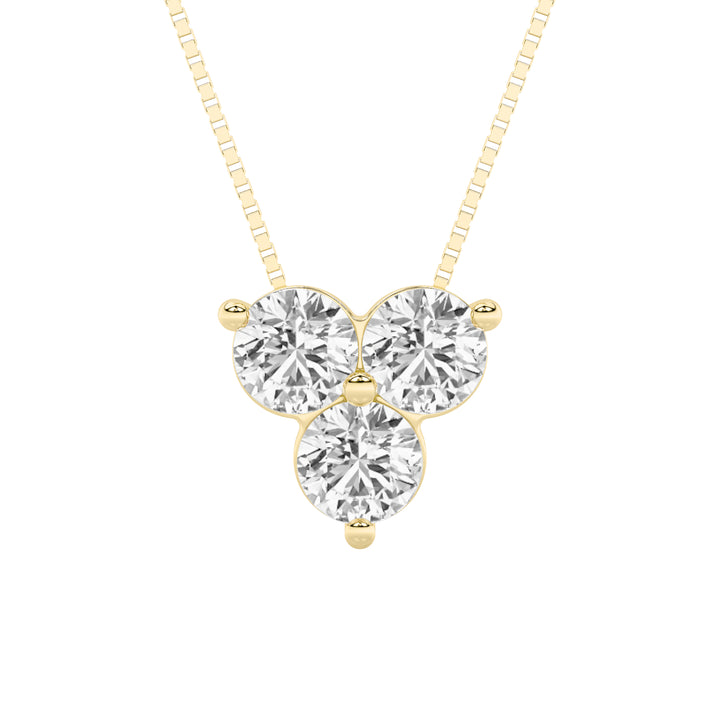 1CTW Round Shaped Lab Grown Diamond (F/VS) Three Stone Pendant in 14K Gold