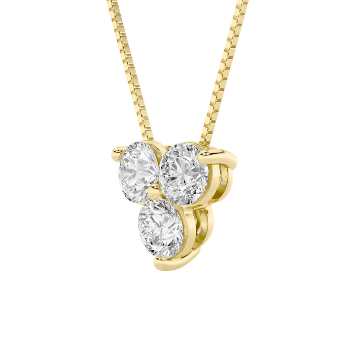 1CTW Round Shaped Lab Grown Diamond (F/VS) Three Stone Pendant in 14K Gold